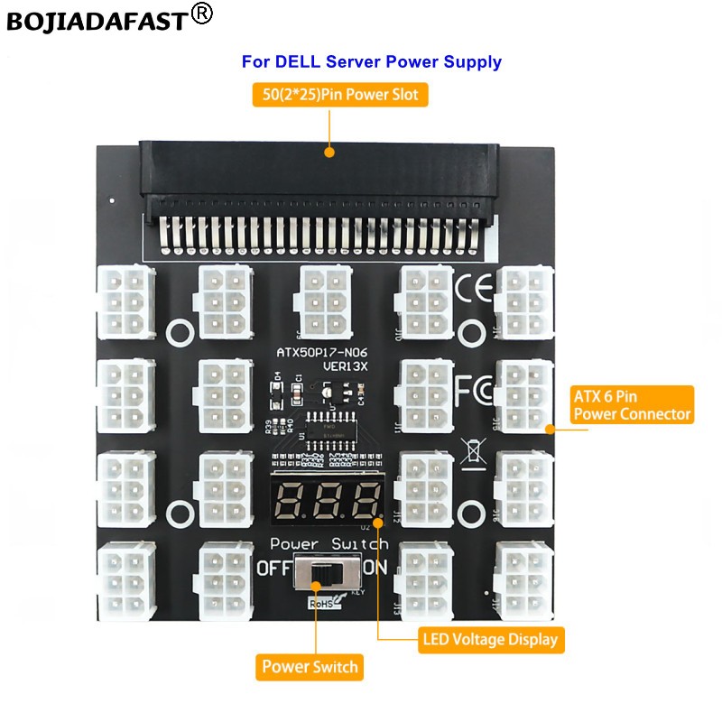 2400W Server Psu Breakout Board - 17 Poorten PCIe 6Pin Connector Server