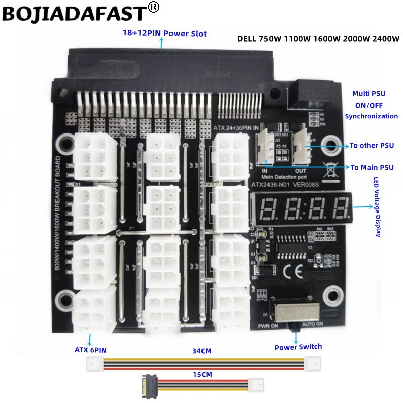 2400W Server Psu Breakout Board - 12 * PCI-E 6Pin Connector Breakout